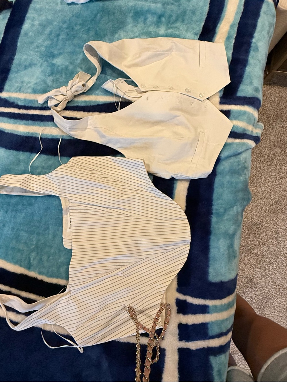 Good American Cream Halter & Striped Crop Top Set